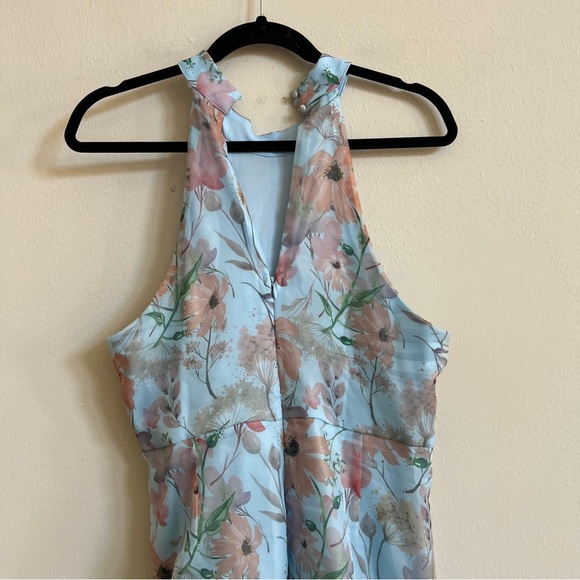 Lulus Forever Exceptional Light Blue Floral Halter Organza Maxi Dress - Picture 5 of 8